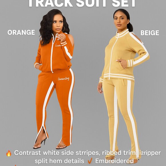 Women's Stylish Activewear Tracksuit Striped Cream/White Stripe Pants 2 Pc Set - Picture 6 of 6